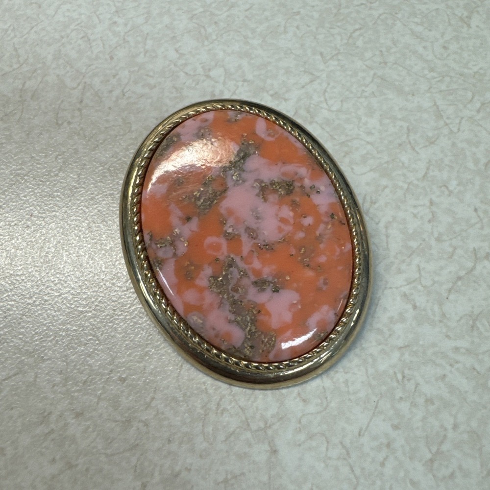 Vintage Sarah Coventry Brooch Pin Coraline Confetti Orange Gold Tone Pendant